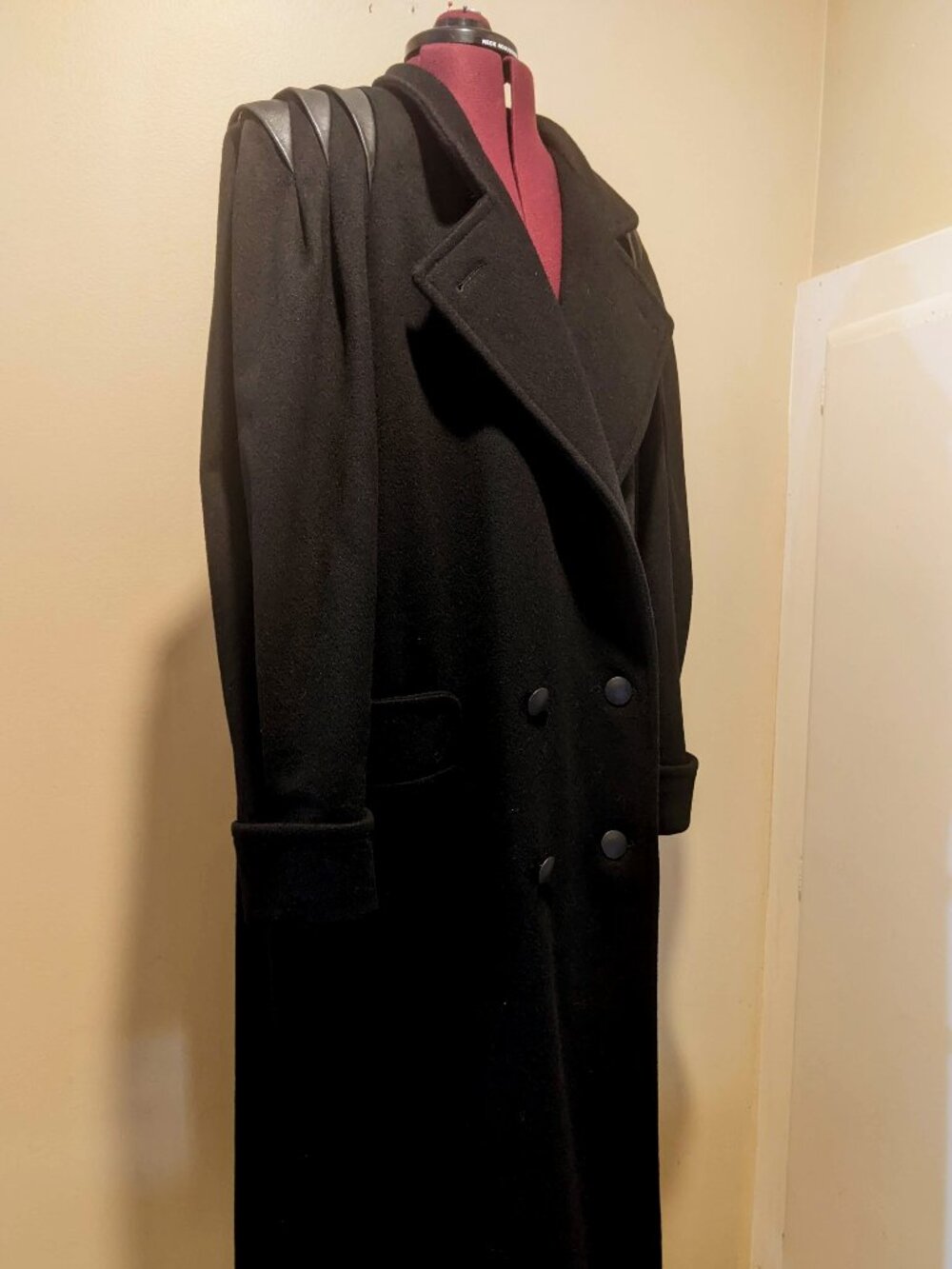 Vintage Jules Miller New York Black Wool & Leather Trench Coat – L - Made in USA